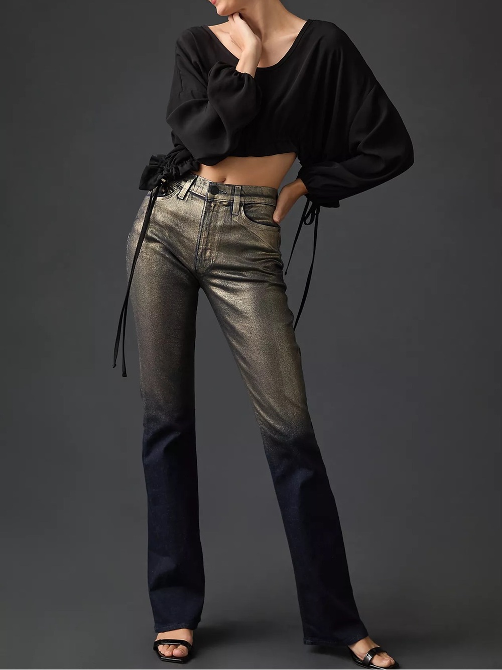 NWT Anthropology Hudson Barbara High-Rise Shine Bootcut Jeans New In Ombré Foil - Picture 3 of 15